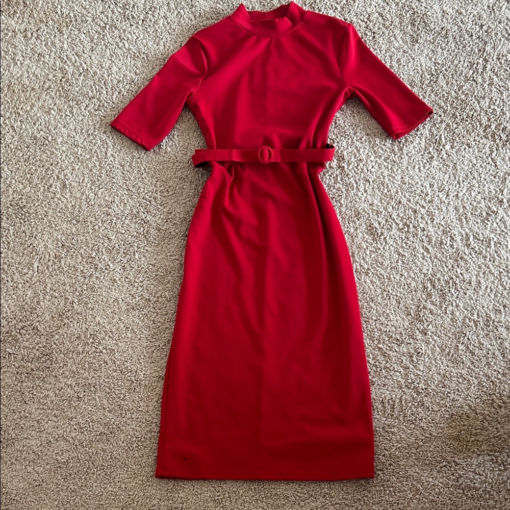 Zara Red Midi Dress with Belt